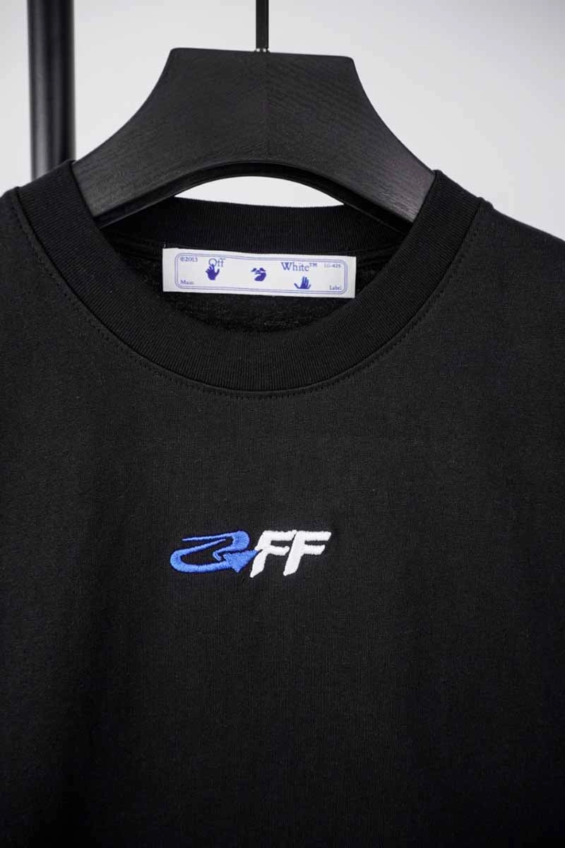 off-white blue arrow letter embroidery t-shirt