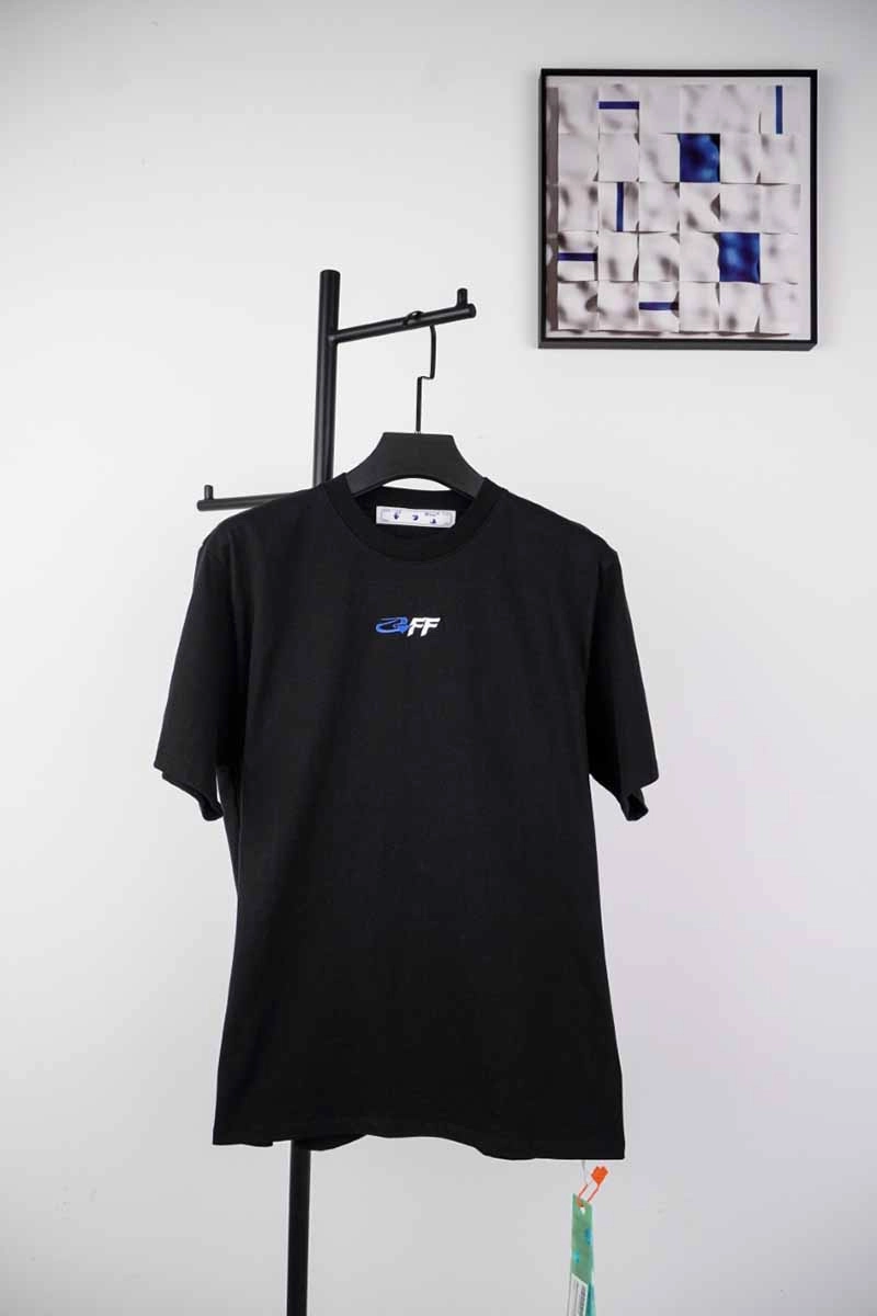 off-white blue arrow letter embroidery t-shirt