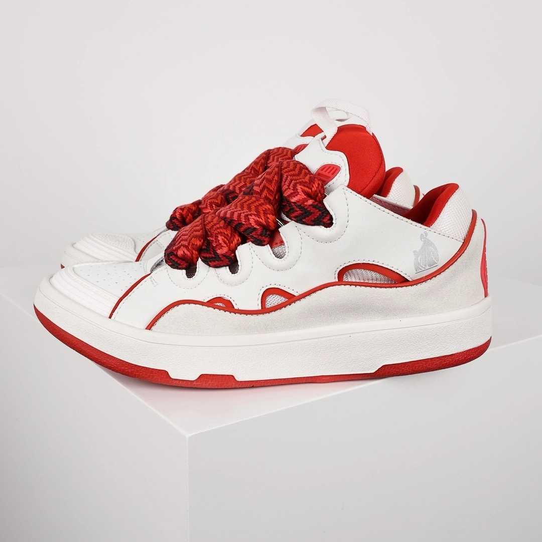 lanvin curb sneakers white & red