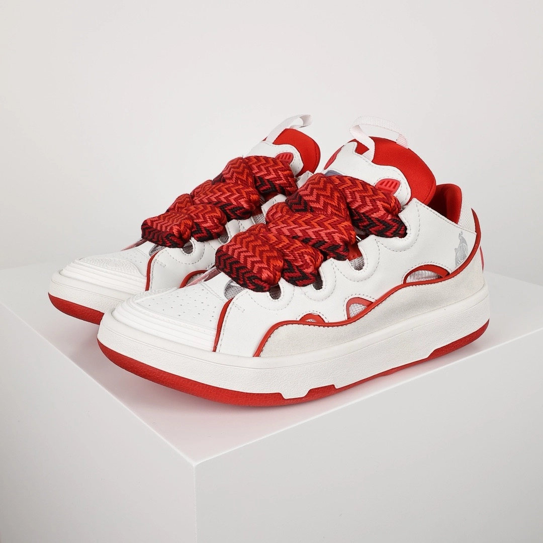lanvin curb sneakers white & red