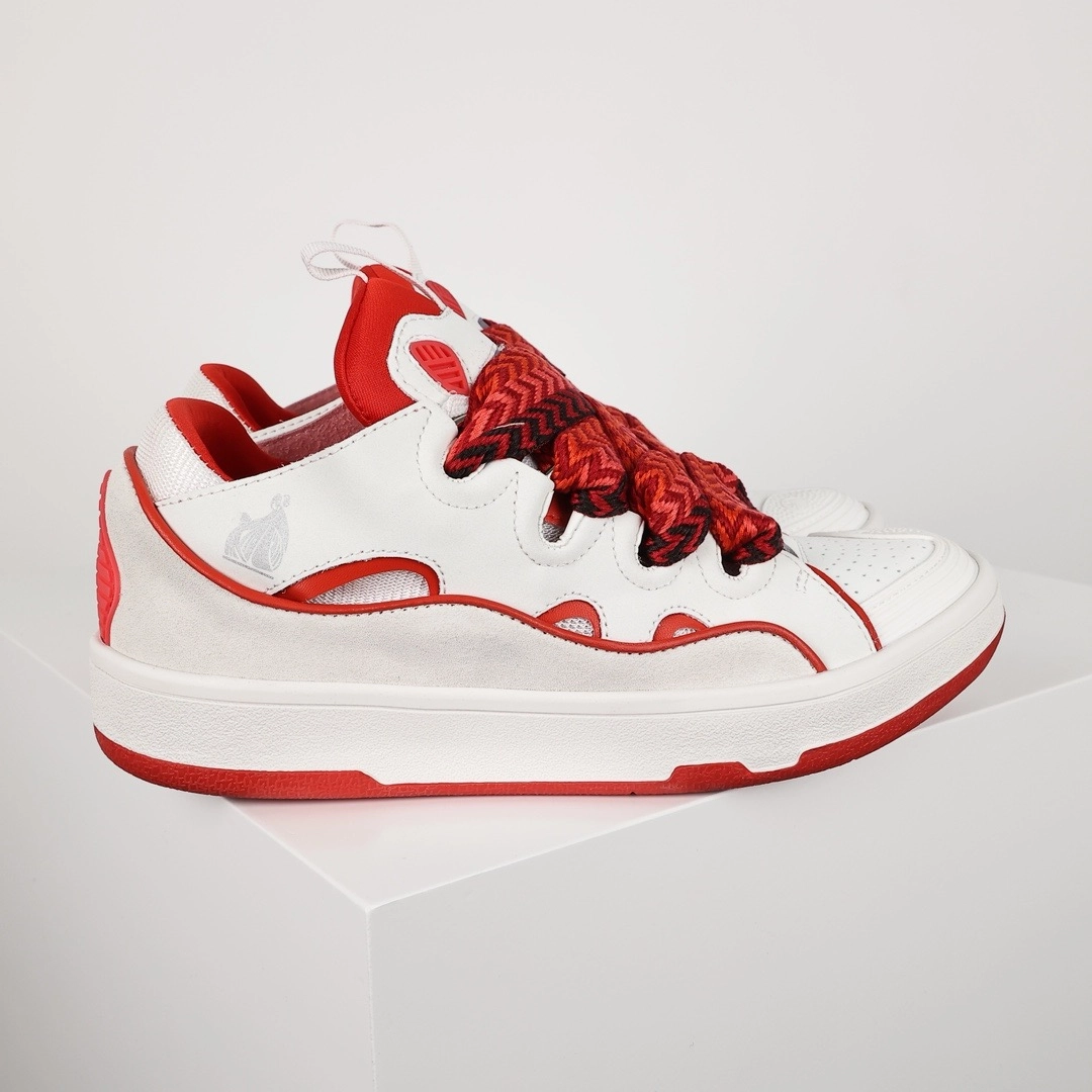 lanvin curb sneakers white & red