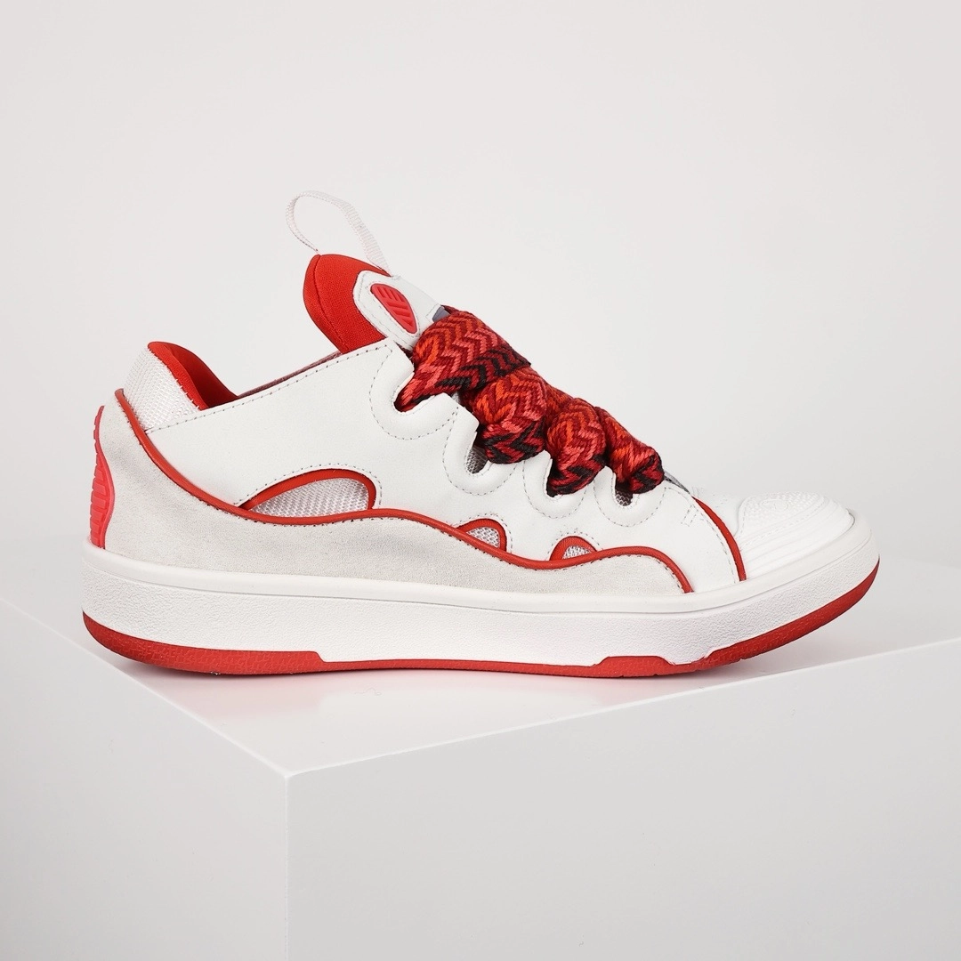 lanvin curb sneakers white & red