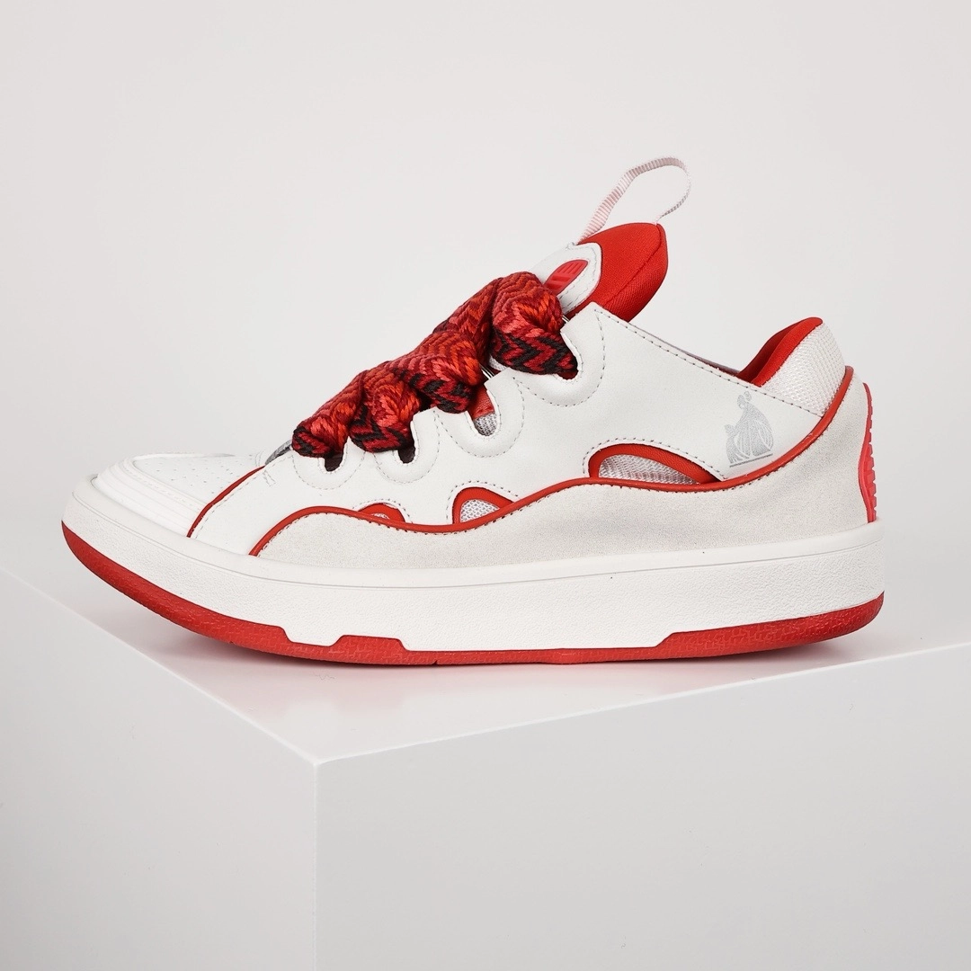lanvin curb sneakers white & red