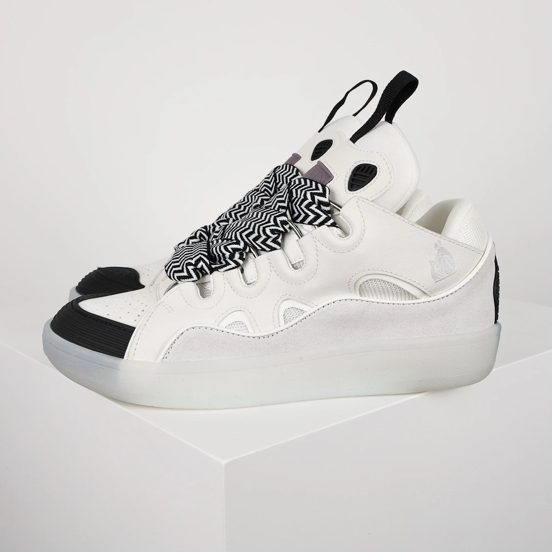 lanvin leather curb sneaker white