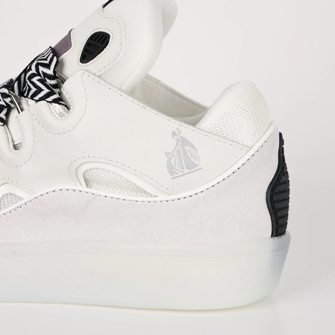 lanvin leather curb sneaker white