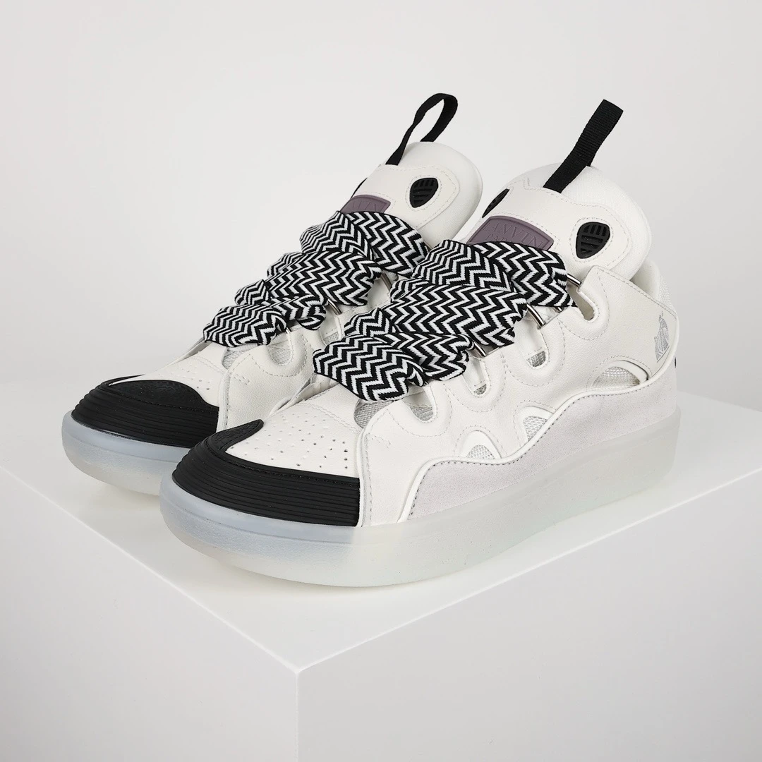 lanvin leather curb sneaker white