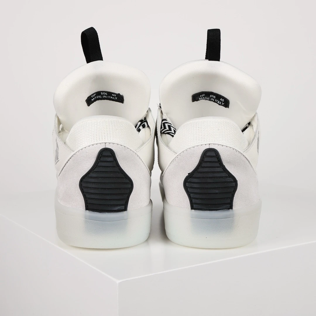 lanvin leather curb sneaker white