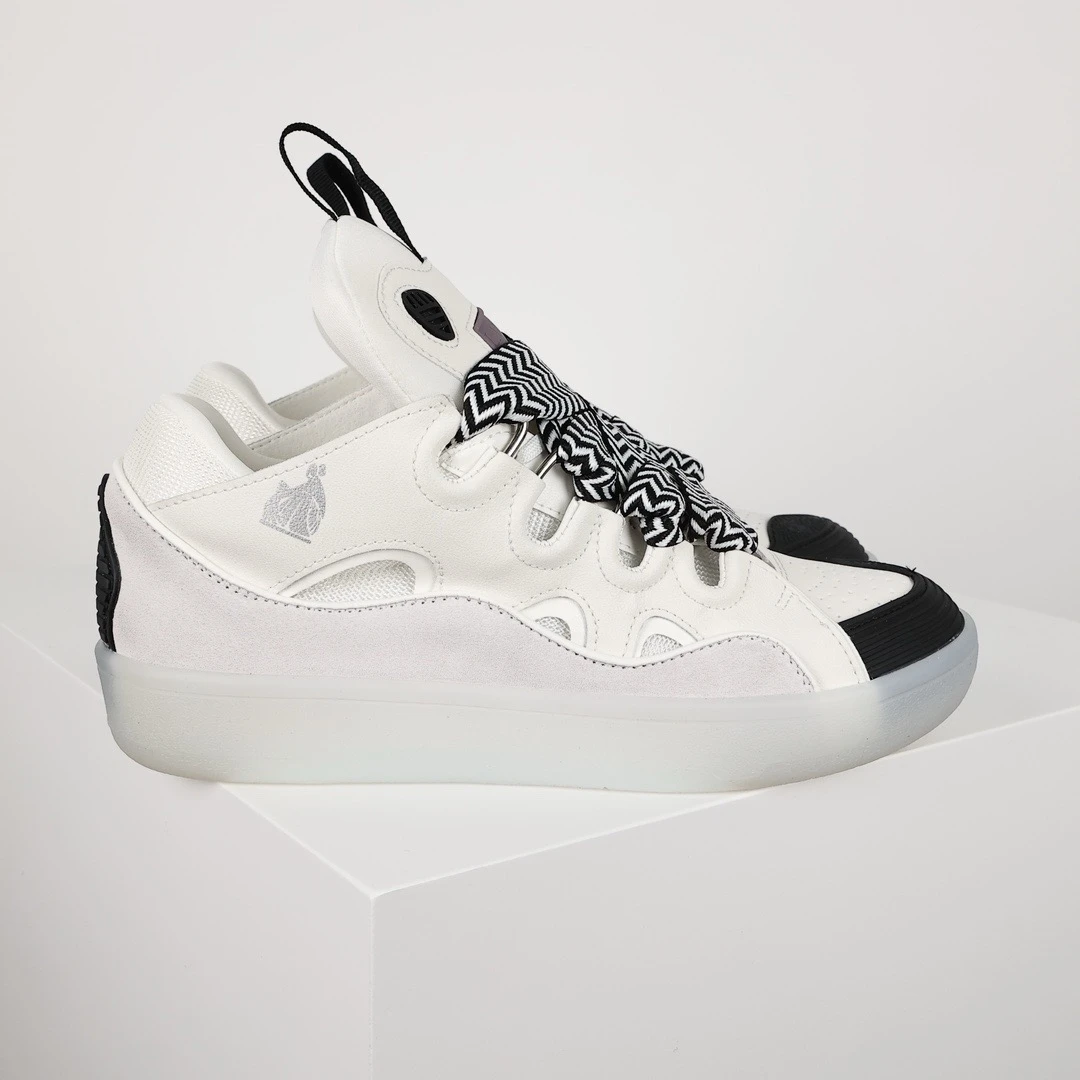 lanvin leather curb sneaker white